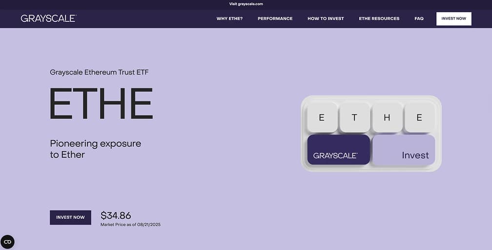 2. Grayscale Ethereum (ETHE): Ethereum más consolidado