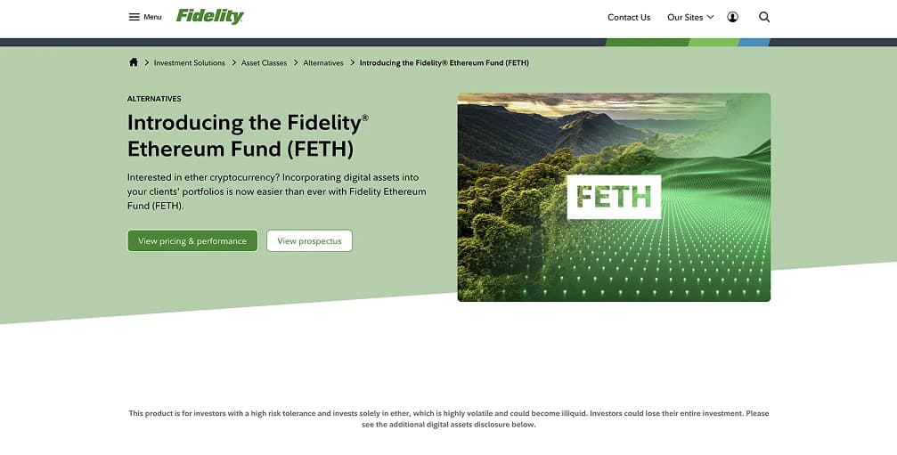 3. Fidelity Ethereum (FETH):ETFEthereum Spot las comisiones más bajas