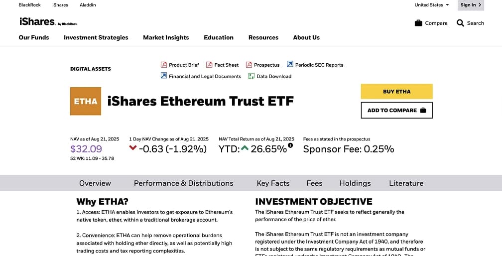 1. iShares Ethereum (ETHA): el mejorETFEthereum Spot en general