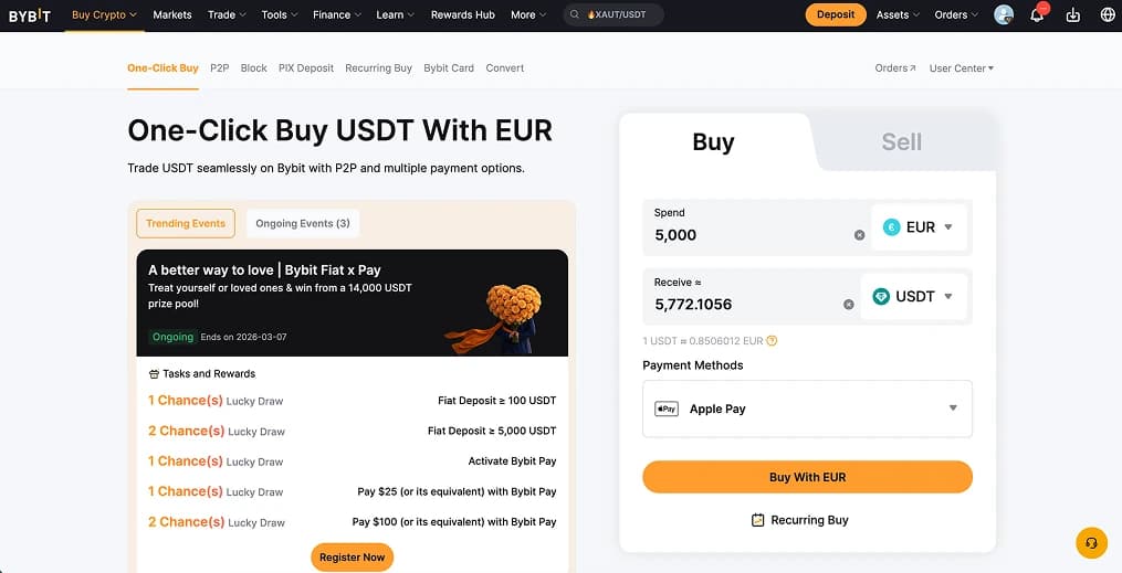 اشترِ Tether (USDT) باستخدام Apple Pay