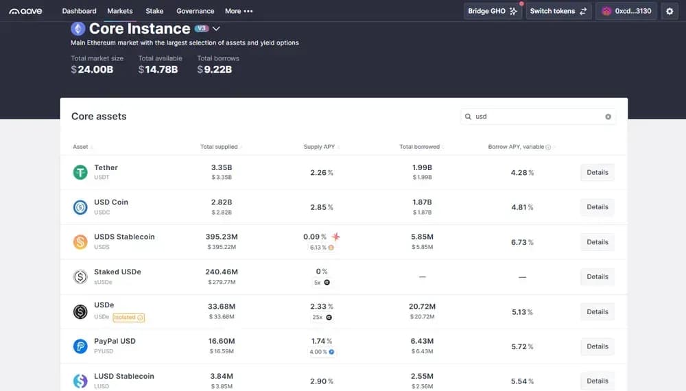 Aave stablecoin yields