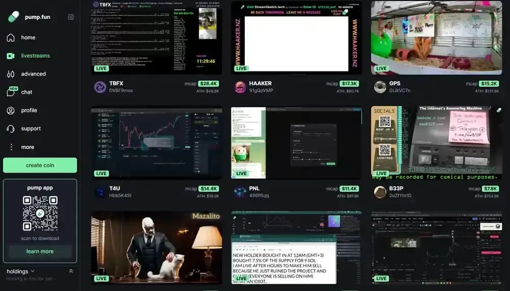 Transmisiones en directo de Pump.fun