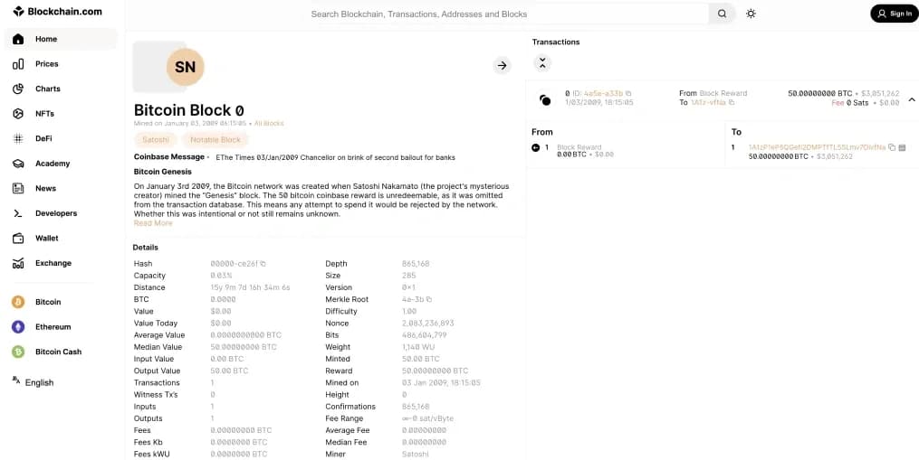 Satoshi Nakamoto Genesis Block Quote