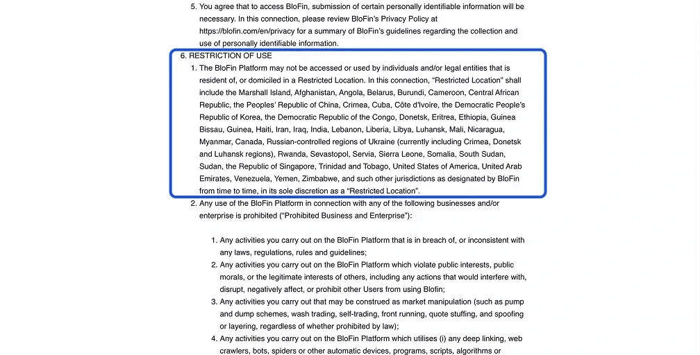 Which Countries Does BloFin Restrict