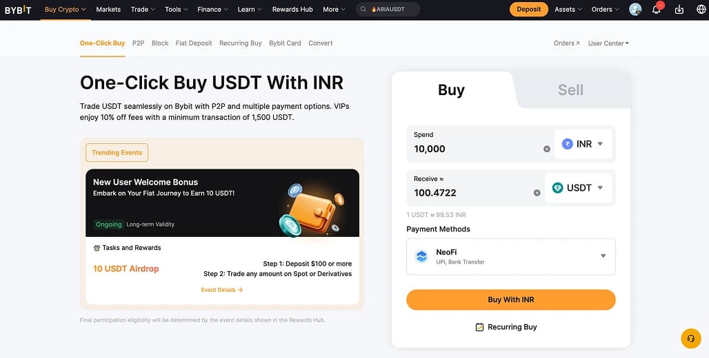 Acquista Tether USDT) in India