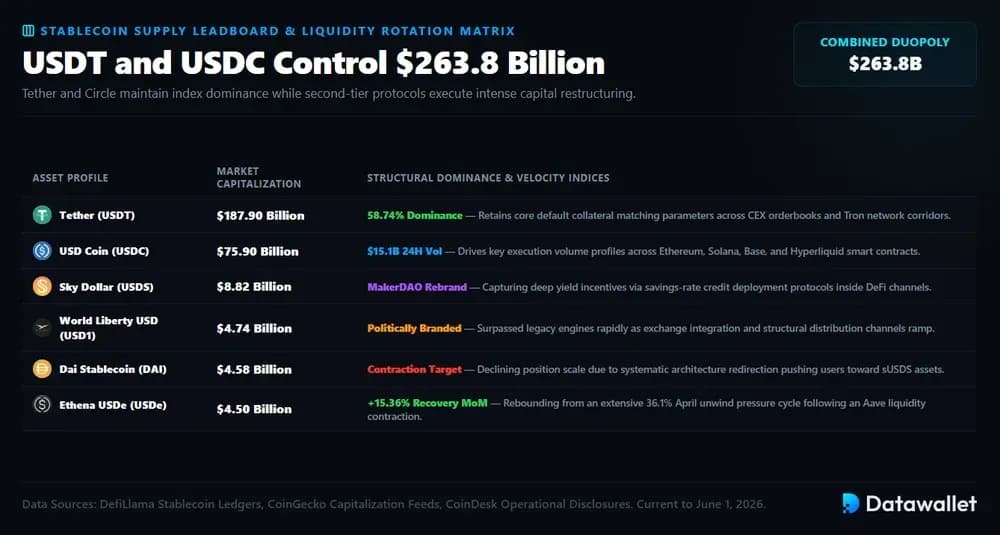 USDT and USDC Control $263.8 Billion