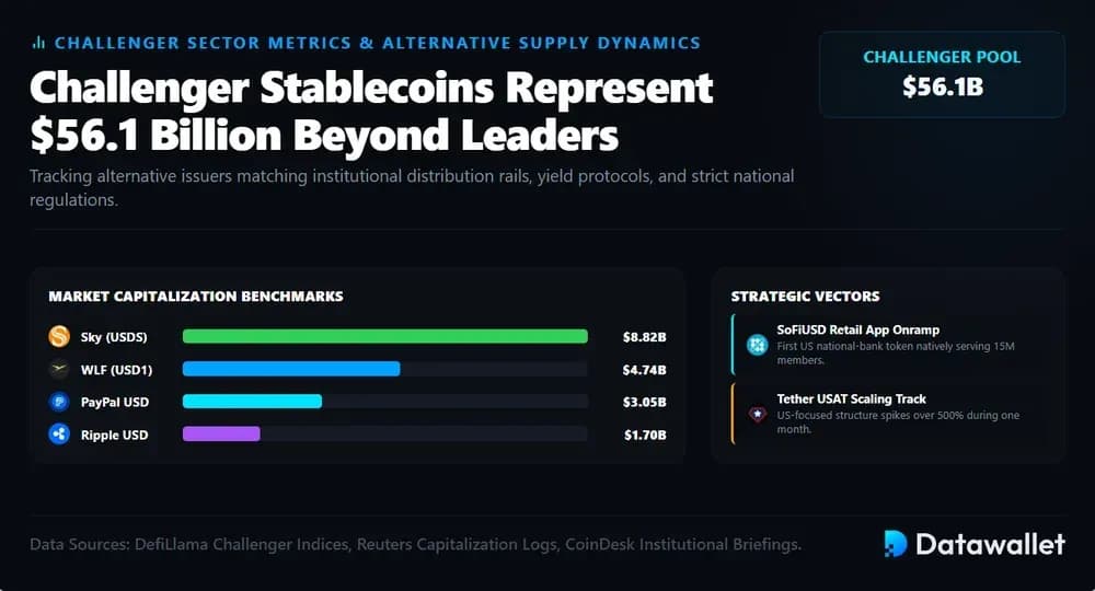 Challenger Stablecoins Represent $56.1 Billion Beyond Leaders