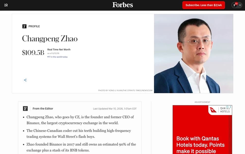 Changpeng Zhao's Net Worth
