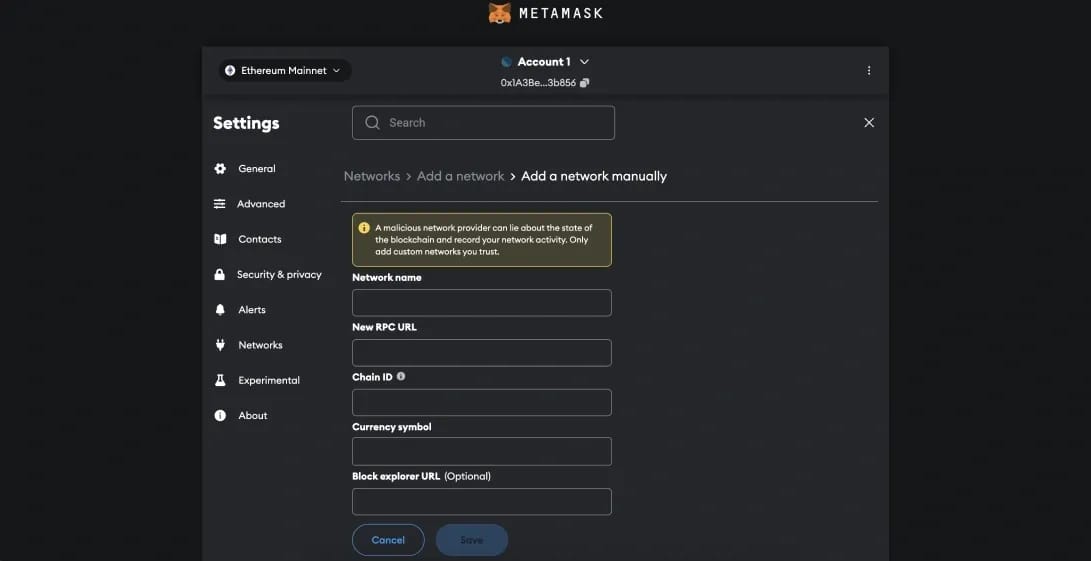 كيفية إضافة شبكة MetaMask يدوياً