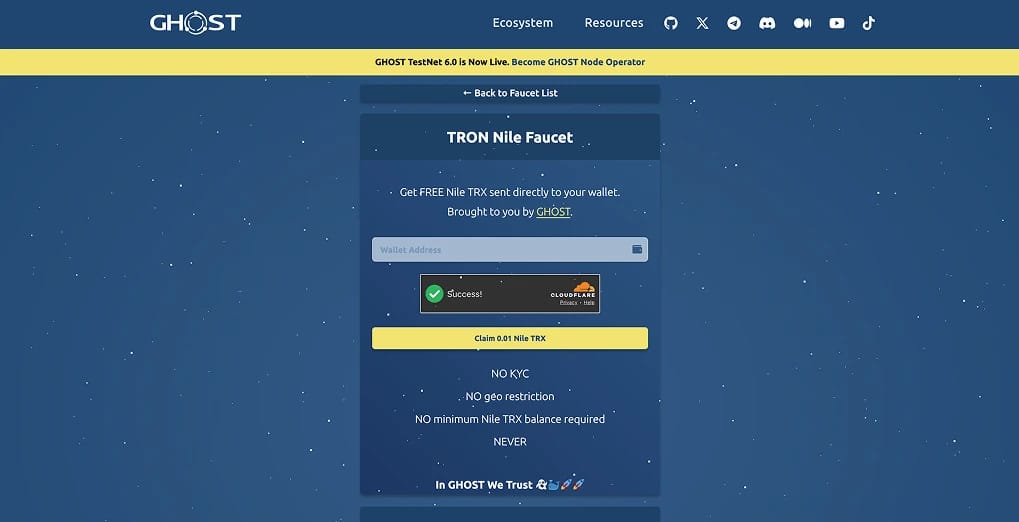 Autres faucets du testnet TRON