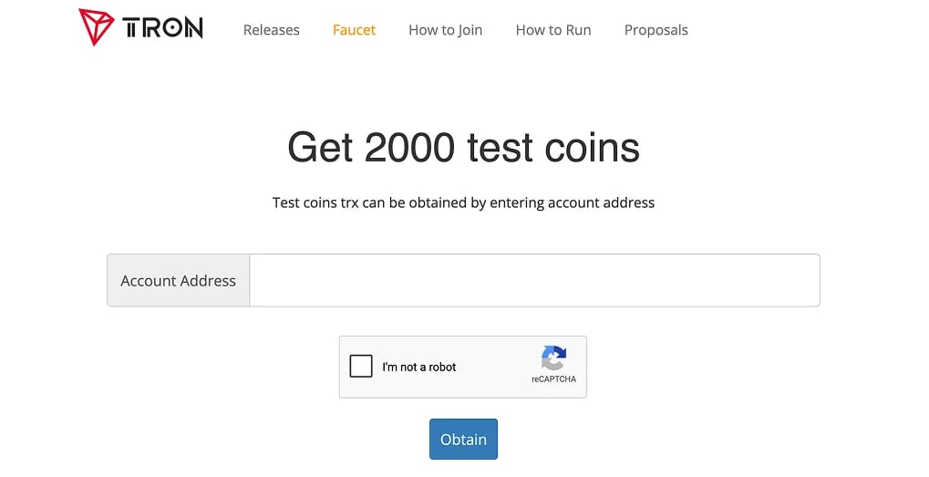 Obtenez des TRX et des USDT de test depuis le Nile faucet