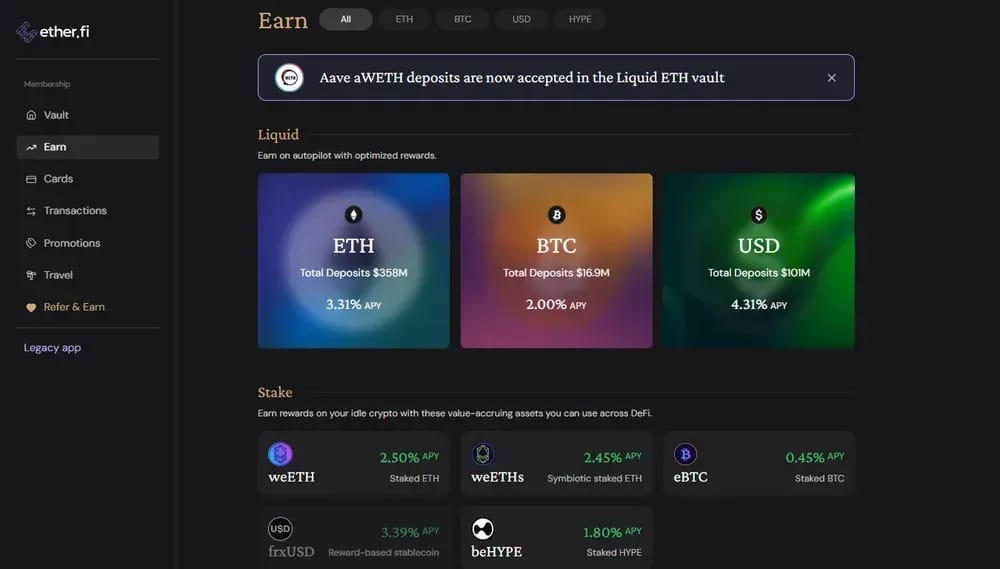 EtherFi Earn 收益