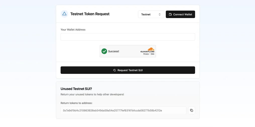 Sui Testnet Token vom offiziellen faucet erhalten