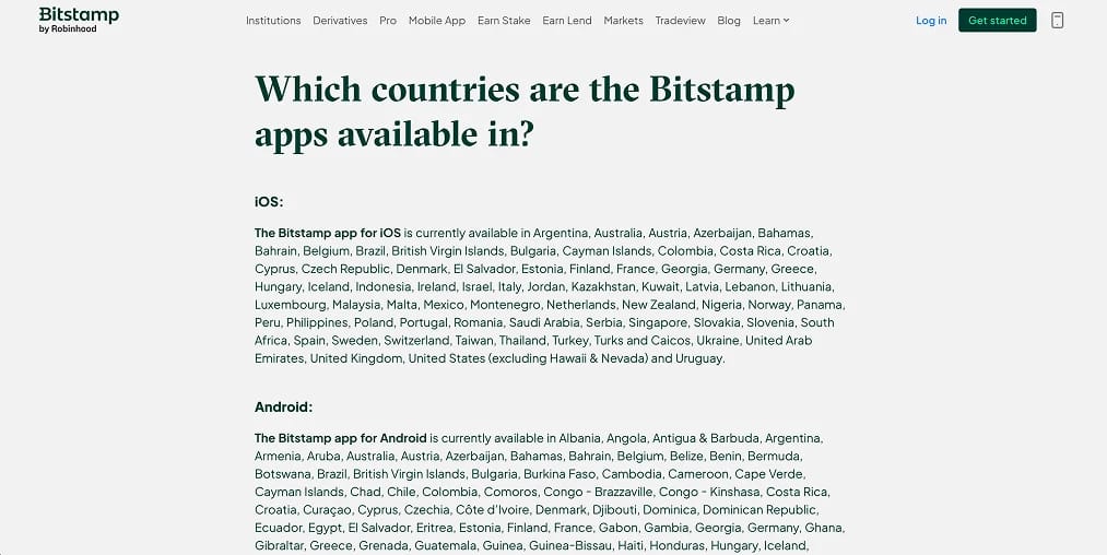 Welche Länder schränkt Bitstamp ein?