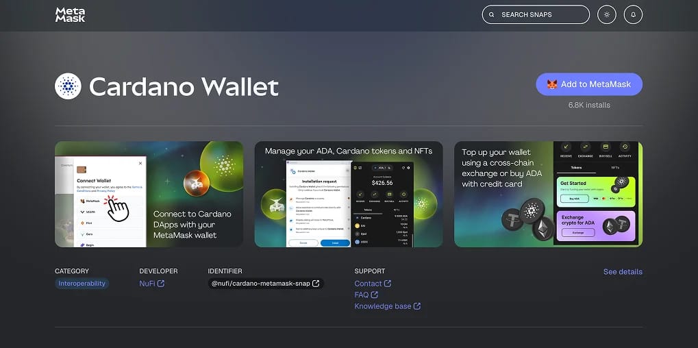 Ajouter Cardano à MetaMask